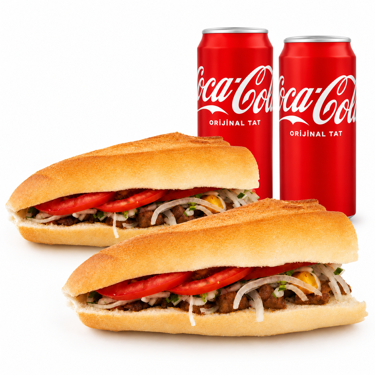 Menü 3: 2 adet Yarım Ekmek Arası Arnavut Ciğeri (Dana) + 2 adet Coca-Cola 330 ml